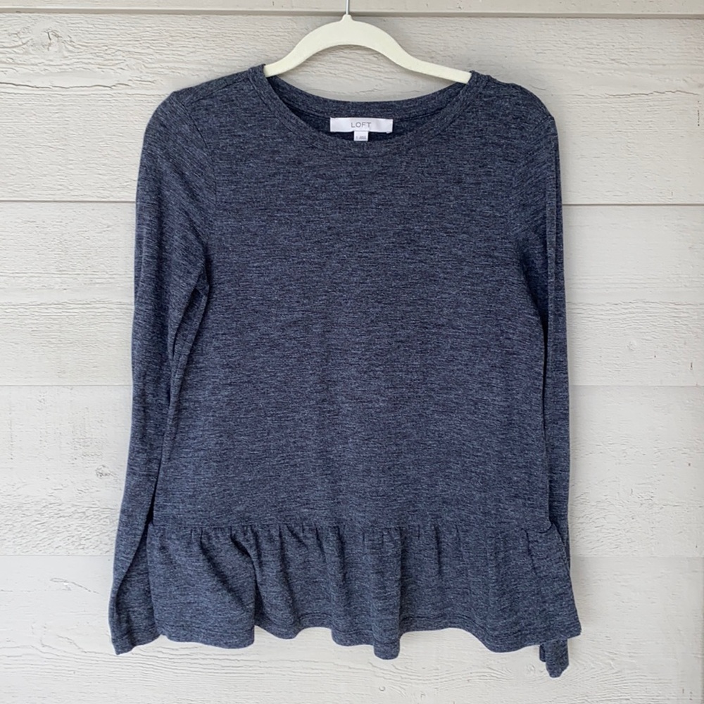 Loft Charcoal Grey Relaxed Peplum Top Sz S
